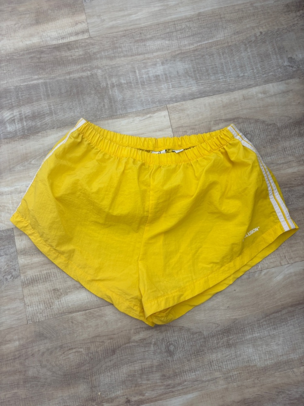 Yellow Women's Athletic Shorts with White Side Stripes